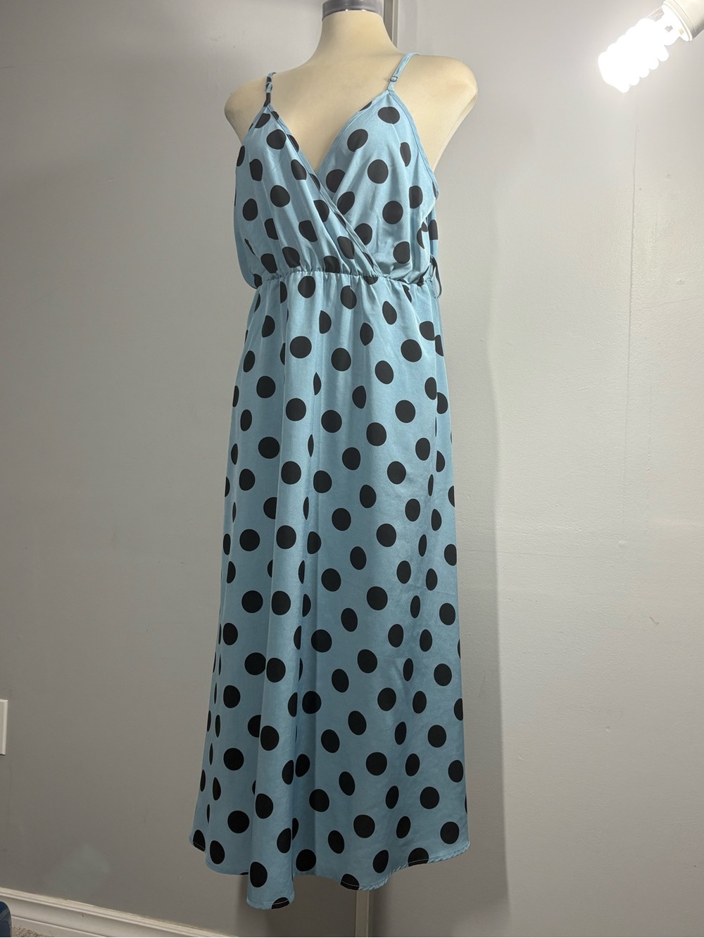 Light Blue Polka Dot V-Neck Maxi Dress